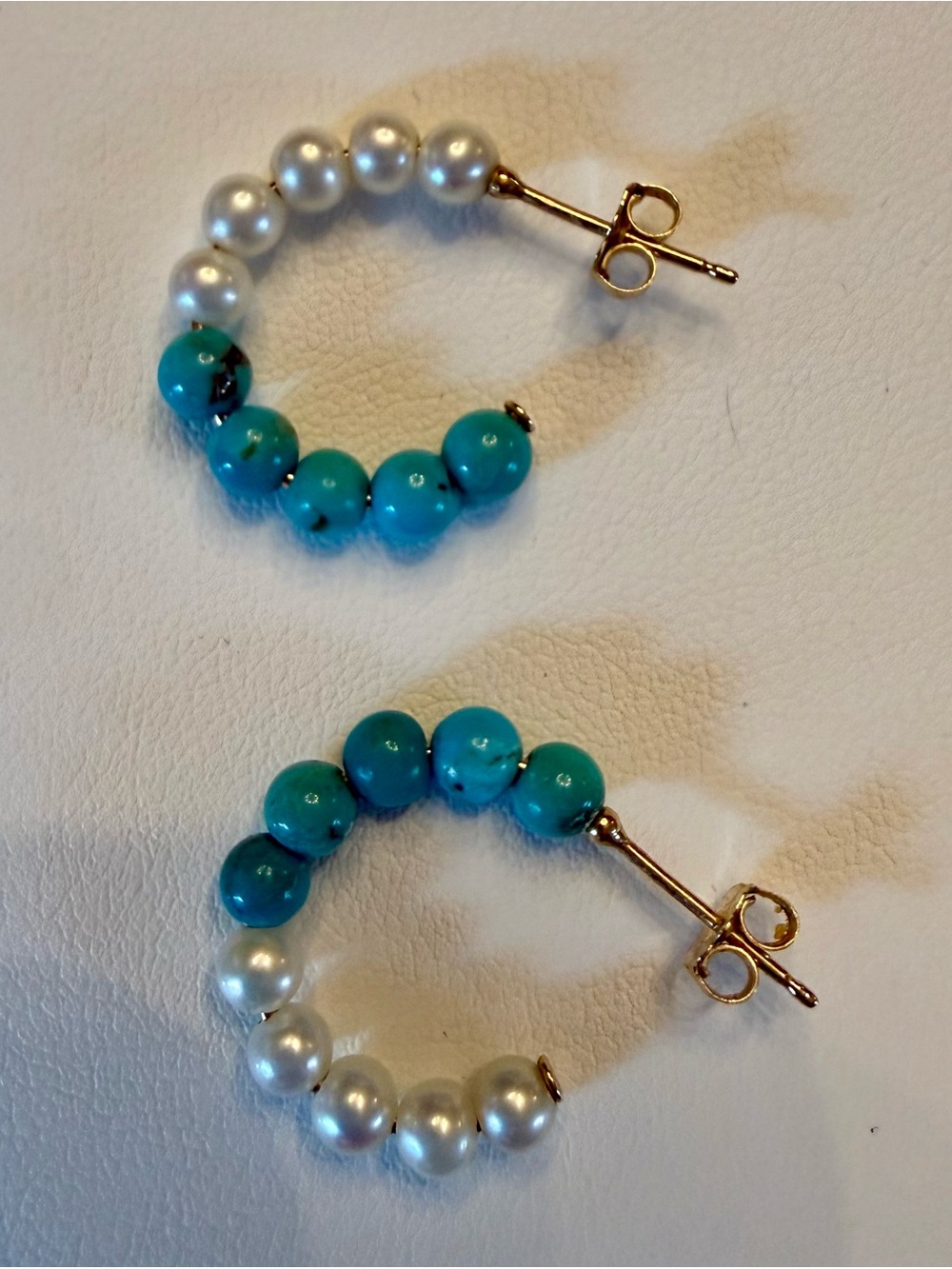 Poppy Finch 14k Yellow Gold Pearl & Turquoise Small Hoop Earrings, $395, EUC